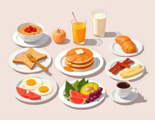 Colorful Pixel Art Breakfast Assortment with Fruit
