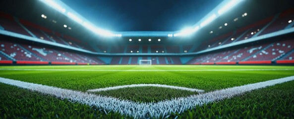 Photorealistic view of a vibrant football field during an exciting live match