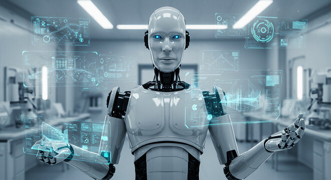Advanced AI Robot Scientist in a Futuristic Laboratory