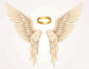 Feathery angel wings with halo gold icon