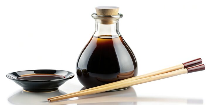 Night Photography: Japanese Soy Sauce & Chopsticks - Isolated White Background Stock Image