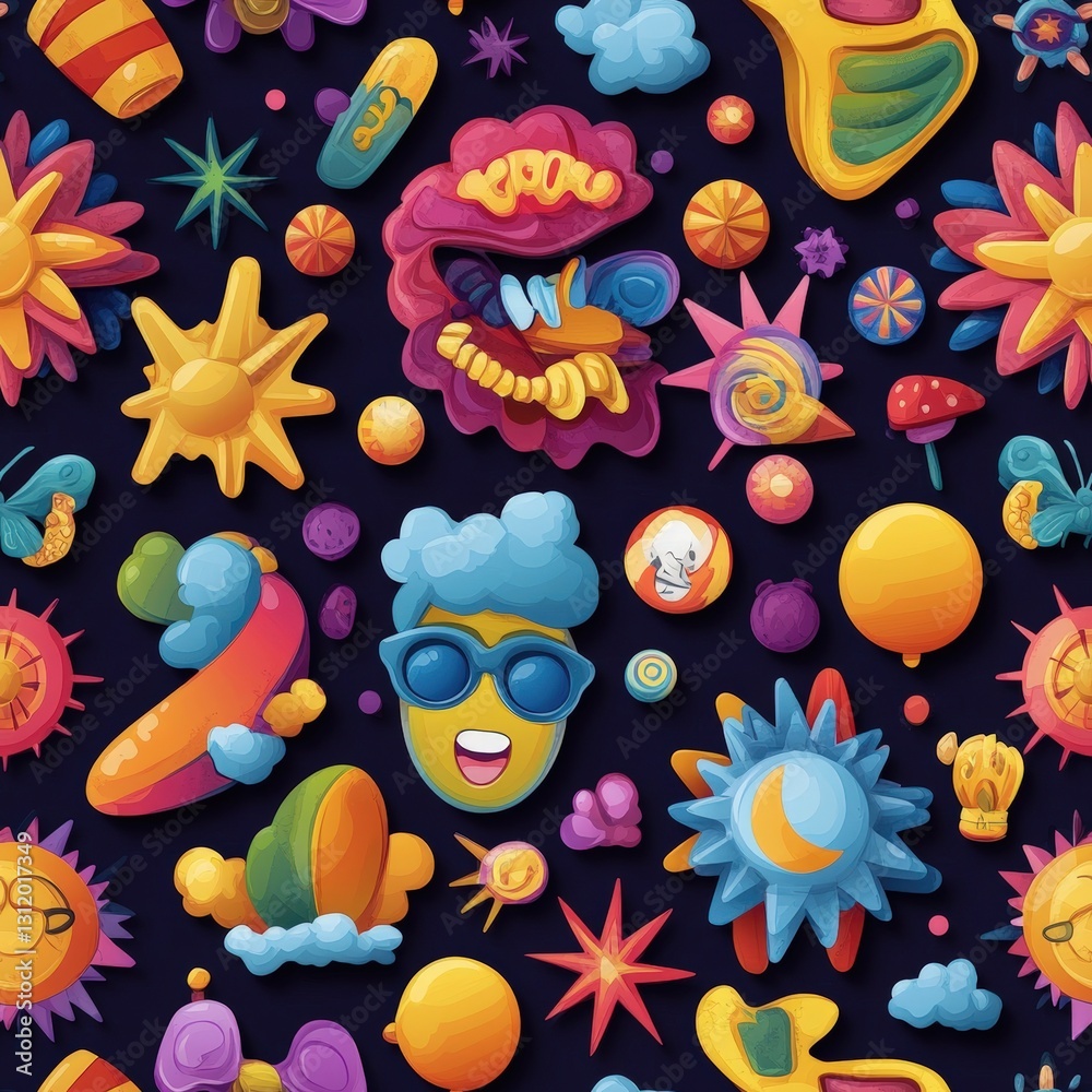 Poster seamless assorted bunch of colorful objects displaying a variety of textures and shapes perfect for 