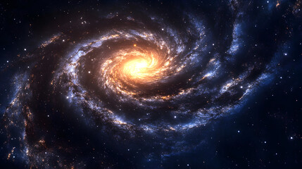 Fototapeta premium starfield with a beautiful barred spiral galaxy stretching across space, showcasing its intricate structure and glowing arms 