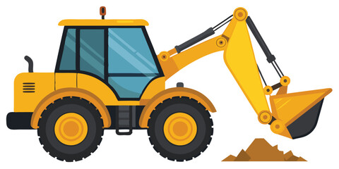 Powerful Yellow Excavator Digging a Pile of Dirt on a Construction Site