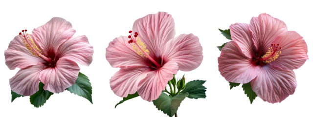Hibiscus flowers pink color on transparent background