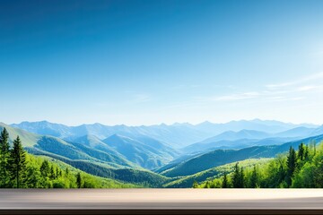 A breathtaking view of lush green mountains under a clear blue sky, showcasing a serene natural landscape.