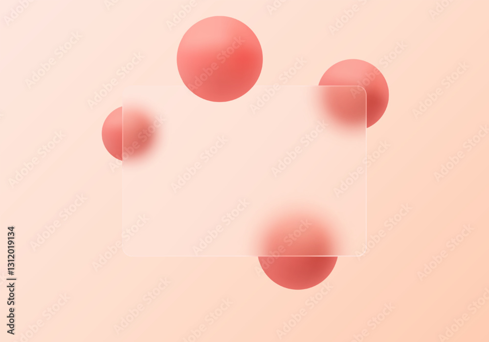 Wall mural website landing page template in glass morphism style. frosted glass partition with floating spheres