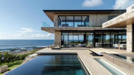 A contemporary two story villa by the ocean featuring