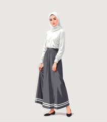 Naklejka premium Modest woman in hijab and long skirt stands elegantly