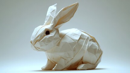 3D origami rabbit, beautifully crafted with sharp folds, clean white background