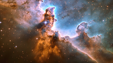 Obraz premium landscape showcasing a vast galaxy with multi-colored gaseous formations and twinkling stars filling the sky 