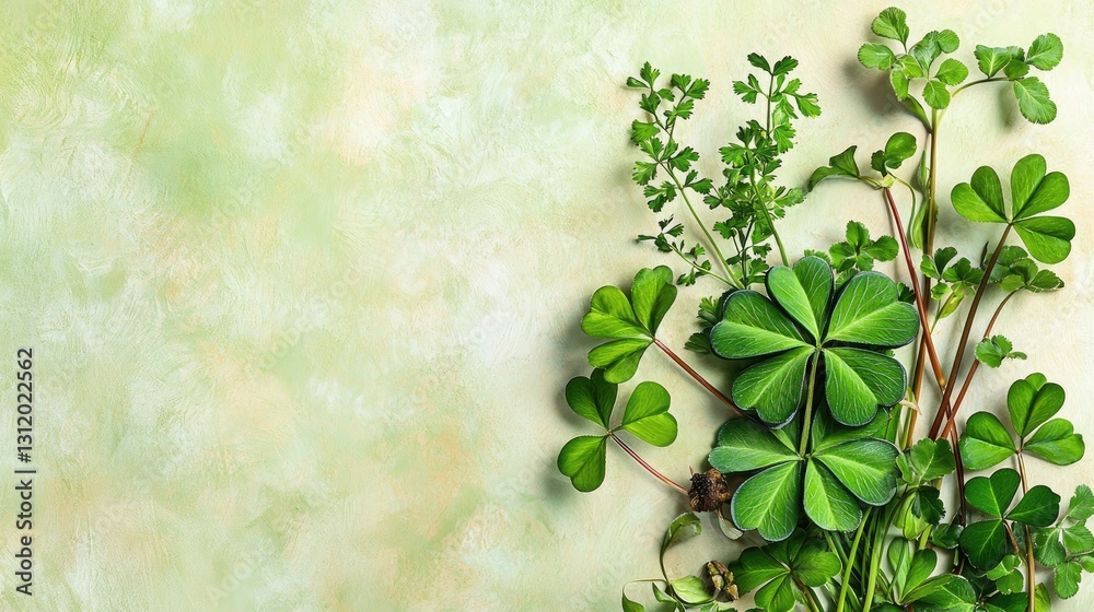 Fototapete a festive st. patricks day graphic with a handcrafted clover and a blank area for text insertion