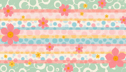 Pink blossoms on striped pastel pattern background