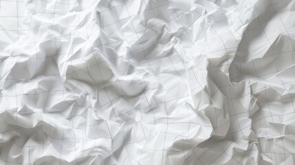 Obraz premium a detailed artistic rendering of crumpled white paper with delicate grid lines, showcasing the realistic texture and depth of the folds. The lighting should add a dramatic effect