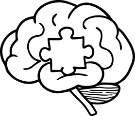 Puzzle with brain sign symbol logo icon with black color isolated on transparent white background