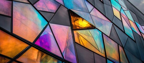 Abstract Geometric Facade: Iridescent Glass Architectural Design