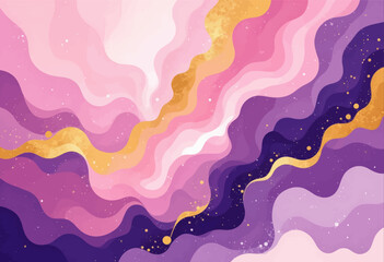 Fototapeta premium Purple and pink wavy background with gold accents