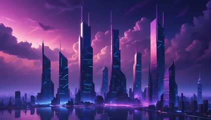 Futuristic City Skyline Reflected Beautifully Across Calm Evening Waters