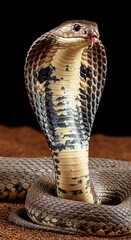 Fototapeta premium King Cobra Snake with Flared Hood on Dark Background
