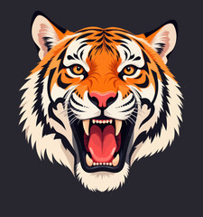 Fototapeta premium Roaring tiger vector illustration, menacing expression