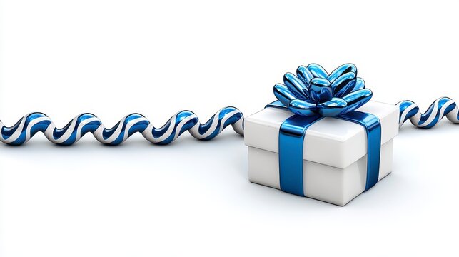 Beautiful gift box with a blue ribbon ideal for retirement celebrations featuring a silver theme and joyful decorations isolated