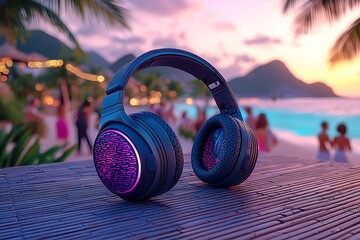 Beach Party Headphones Sunset.