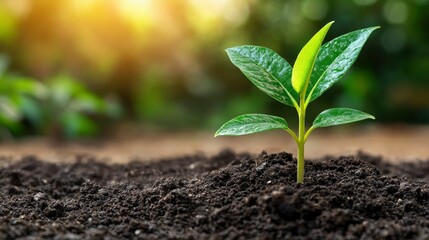 Young Sprout Emerging from Rich Soil in Sunlight