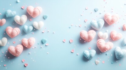 Charming Array of Stylish Heart Shapes on Soft Blue Background Perfect for Celebrating Love and Affection