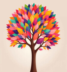 Naklejka premium Vibrant tree with multi-colored leaves, diverse palette