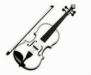 Obraz premium Violin and bow on white background, vintage black and white effect