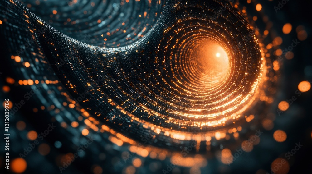 Wall mural abstract digital tunnel glowing network of data and light