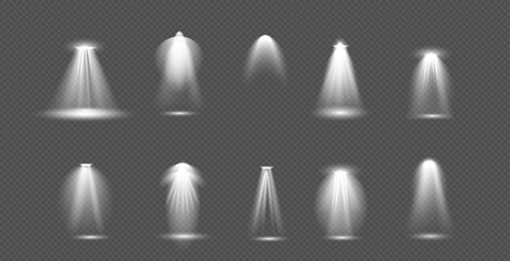 Scene illumination collection, transparent effects. Bright lighting with spotlights.