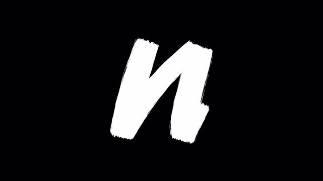 Hand drawn brush animation of letter n in 4K. Animated handwritten letter with smooth brush stroke, isolated on transparent background with alpha channel. Ideal for motion design