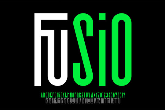 Modern condensed font design with ligatures, alphabet letters and numbers vector illustration