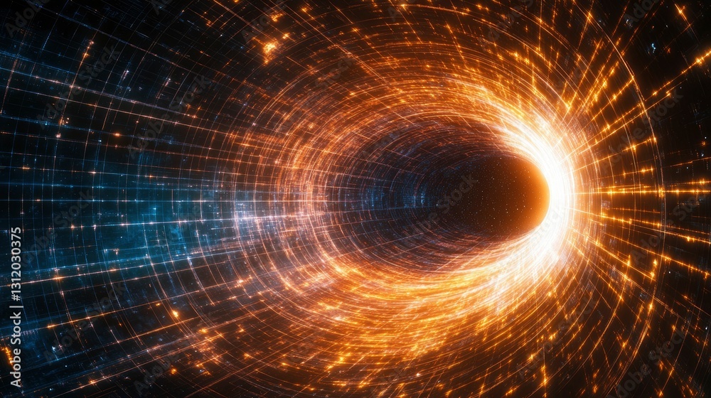 Wall mural abstract digital tunnel of light and data streams