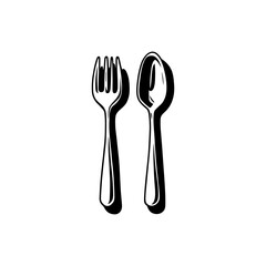 Monochrome graphic representation of a fork and spoon