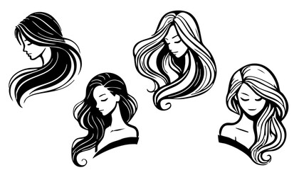 Girl with long hair vector illustration. Woman silhouette with stylish haircut.