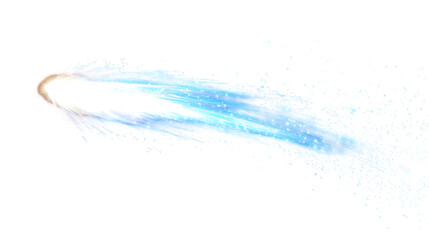 Fototapeta premium Comet Tail Streak: Bright Blue Light Trails Across Black Background