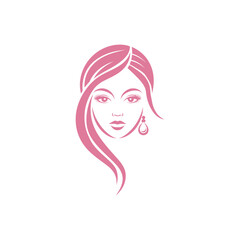 Detailed pink silhouette of a female face with flowing hair