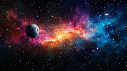 Obraz premium Vibrant Nebula and Planet Cosmic Background Space Exploration Galaxy Image