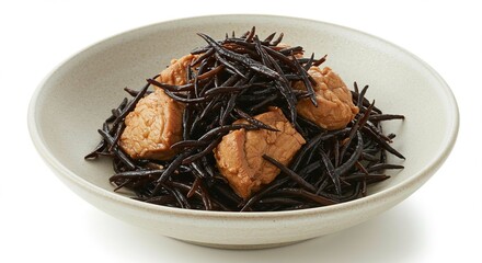 Obraz premium Delicious Seaweed and Chicken Simmered Dish in Bowl Japanese Cuisine Healthy Food