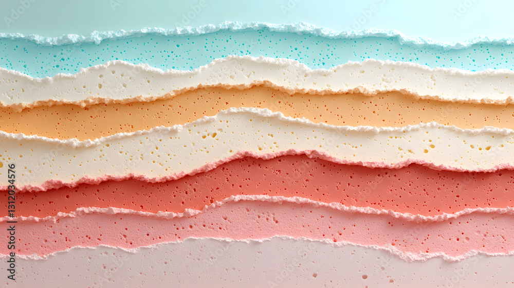 Poster A series of colorful, layered paper sheets with a textured, torn edge, creating a visually pleasing gradient of pastel hues