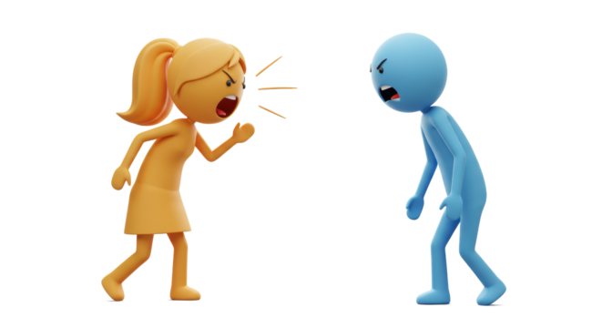 Woman Arguing with Man Anger and Frustration in Cartoon Characters Style