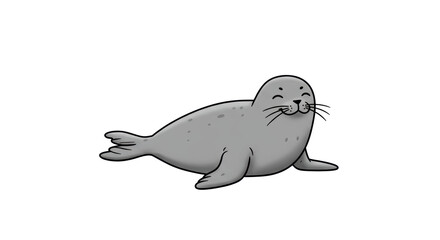 Cartoon Seal Lying Down Smiling with Grey Spots on White Background