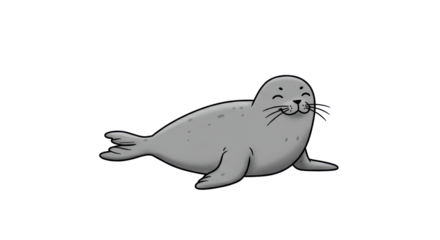 Cartoon Seal Lying Down Smiling with Grey Spots on White Background