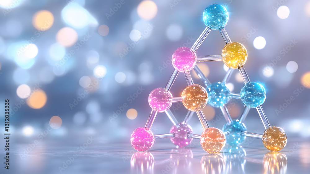 Poster a colorful molecular structure stands against a blurred backdrop, showcasing vibrant spheres and con