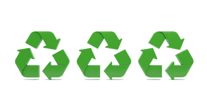 Three Green Recycle Symbols on White Background Promoting Eco-Friendliness Concept