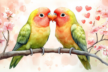 birds on a branch in love