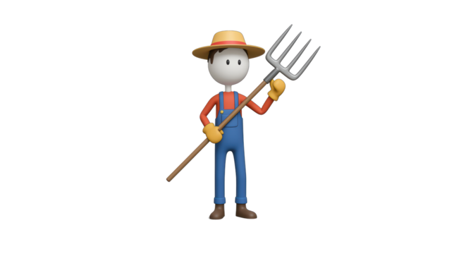 Cartoon Farmer Holding Pitchfork Ready for Work on the Farm