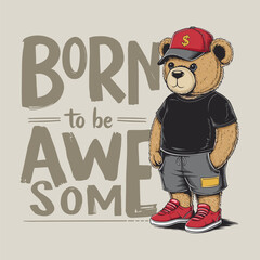 Detailed illustration featuring a cartoon teddy bear dressed in streetwear